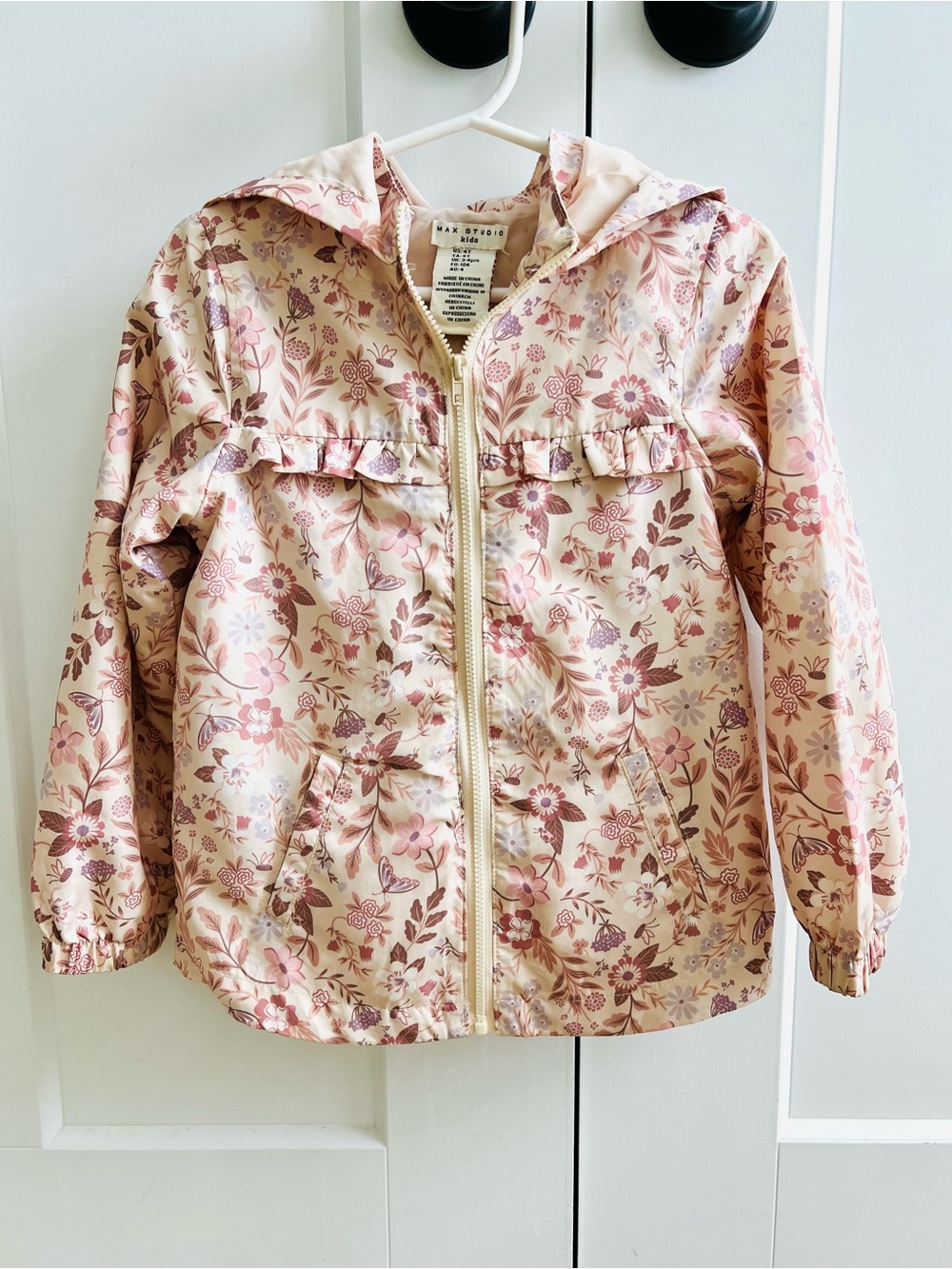 Max Studio Kids Girls' Pink Floral Hooded Rain Jacket Size 4T